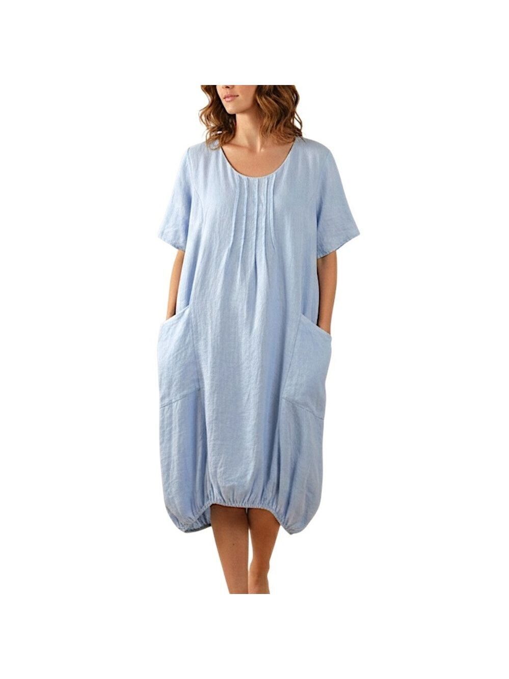 Bella pure Italian linen oversized lagenlook bubble hem blue summer dress